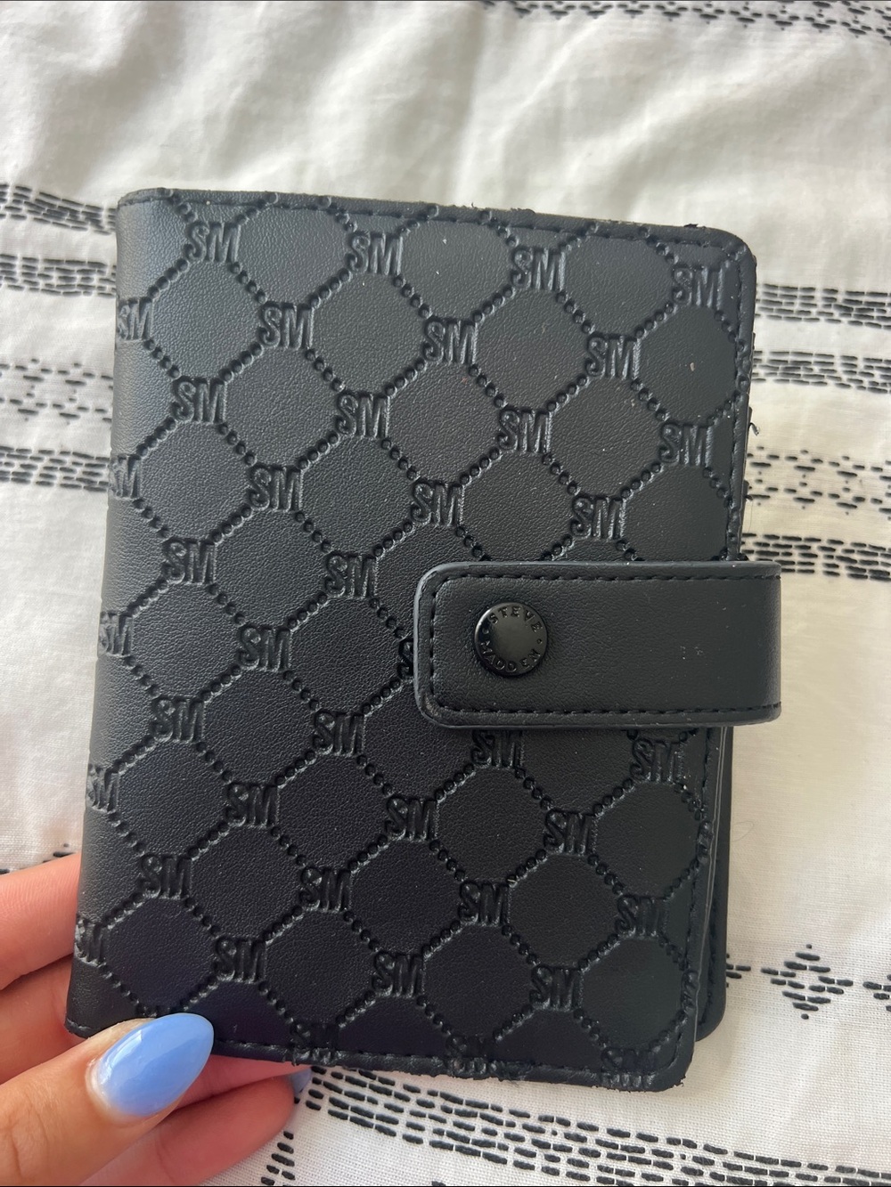 Steve Madden Black Embossed Leather Card Case with Snap